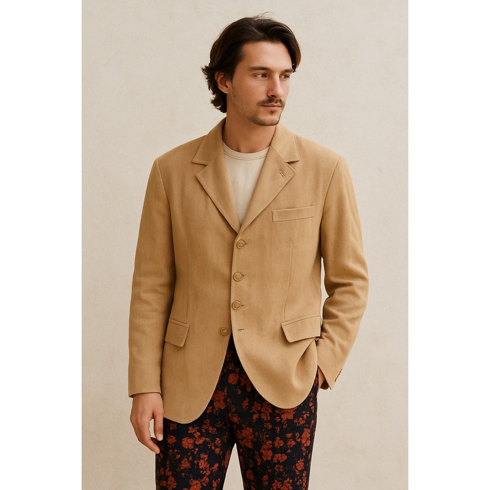 MerChant VTG Mens Sport Coat Size L Suede-Feel Khaki Retro Rustic‎ Techwear 70s